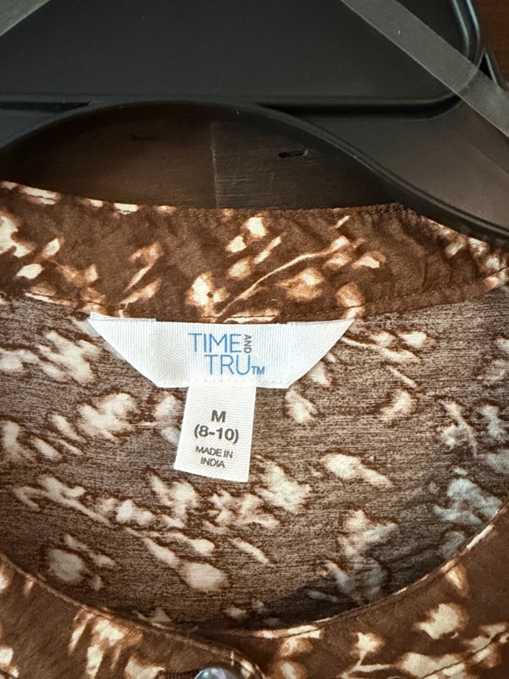 Brown & Cream Floral Henley with Ruffle Sleeves - Picture 3 of 4